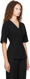 LISA YANG Black Doublé V Neck Top