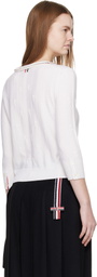 Thom Browne White Bobble Stitch 3/4 Sleeve Cardigan