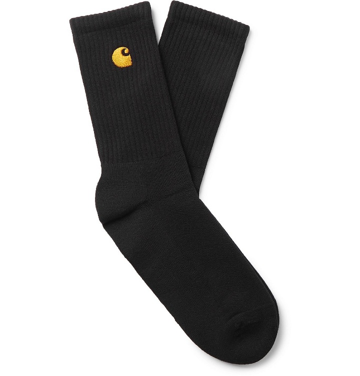 Photo: Carhartt WIP - Chase Logo-Embroidered Cotton-Blend Socks - Black
