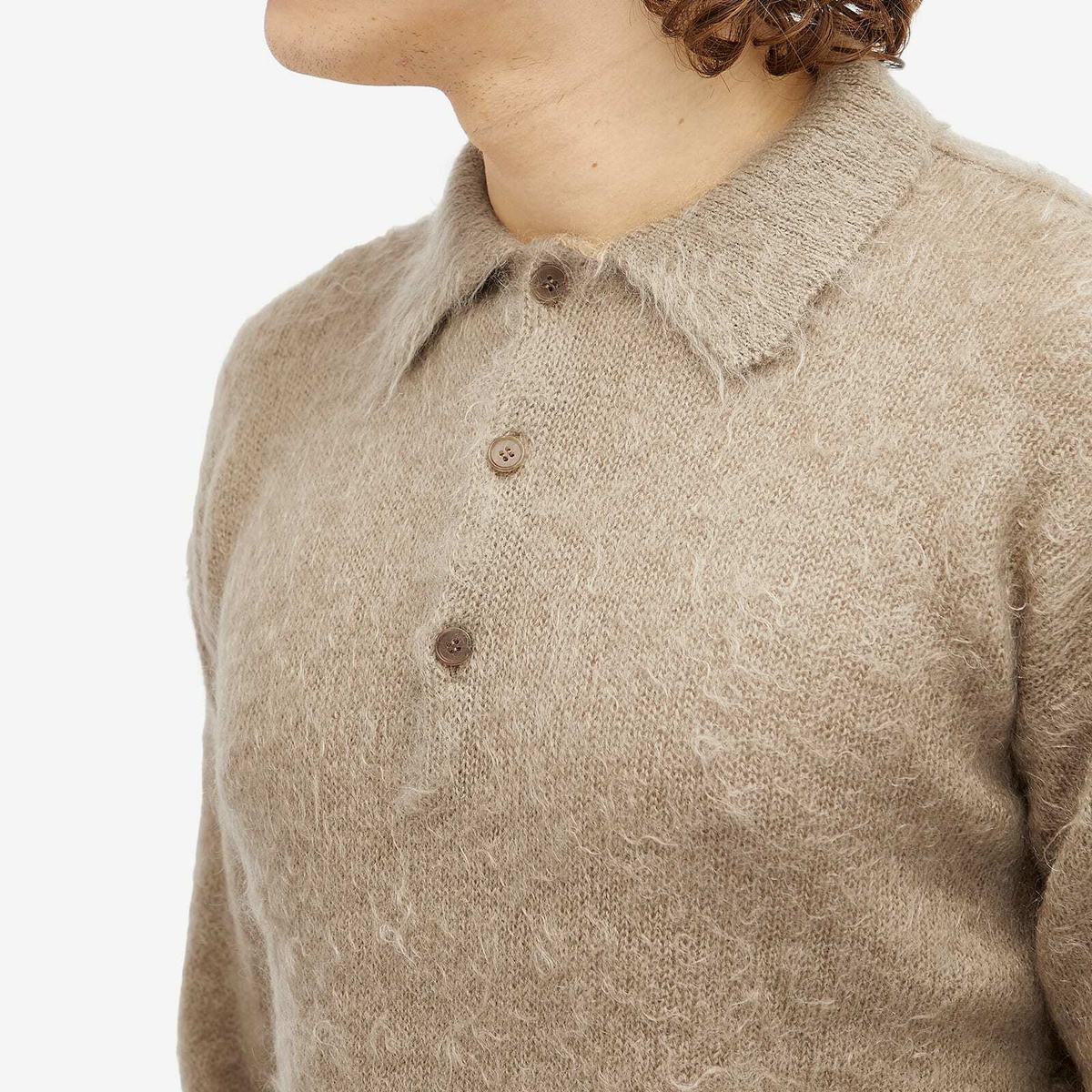 【AURALEE】KID MOHAIR KNIT POLO - BEIGE Auralee Brushed Super Kid Mohair Polo - Beige | Garmentory