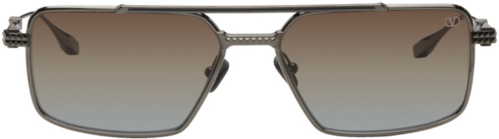 Photo: Valentino Garavani Black VI Rectangular Frame Sunglasses