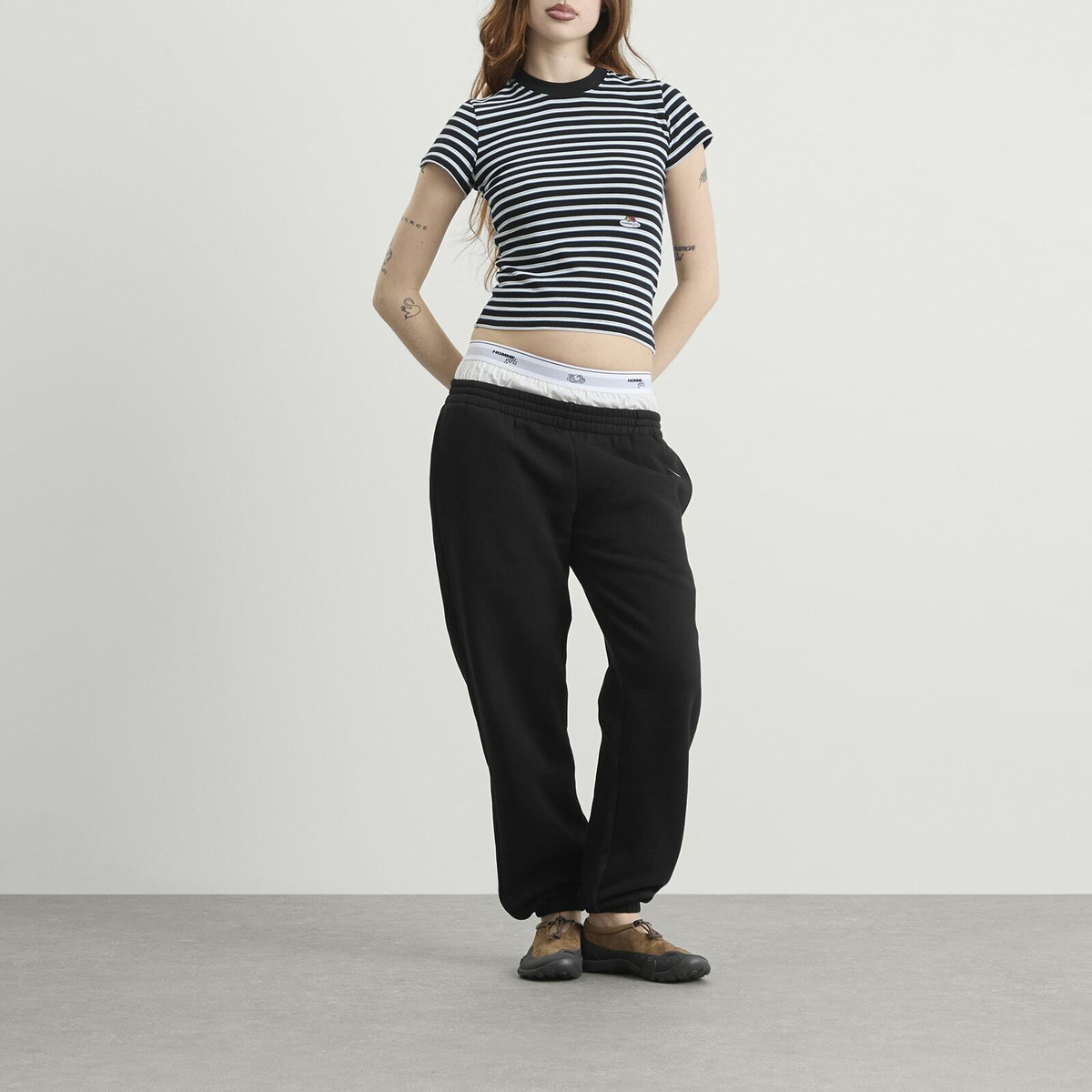 Hommegirls Women's x Fruit of the Loom Striped Baby T-Shirt in Baby Blue