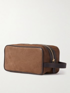 Kingsman - Leather-Trimmed Pebble-Grain Suede Wash Bag