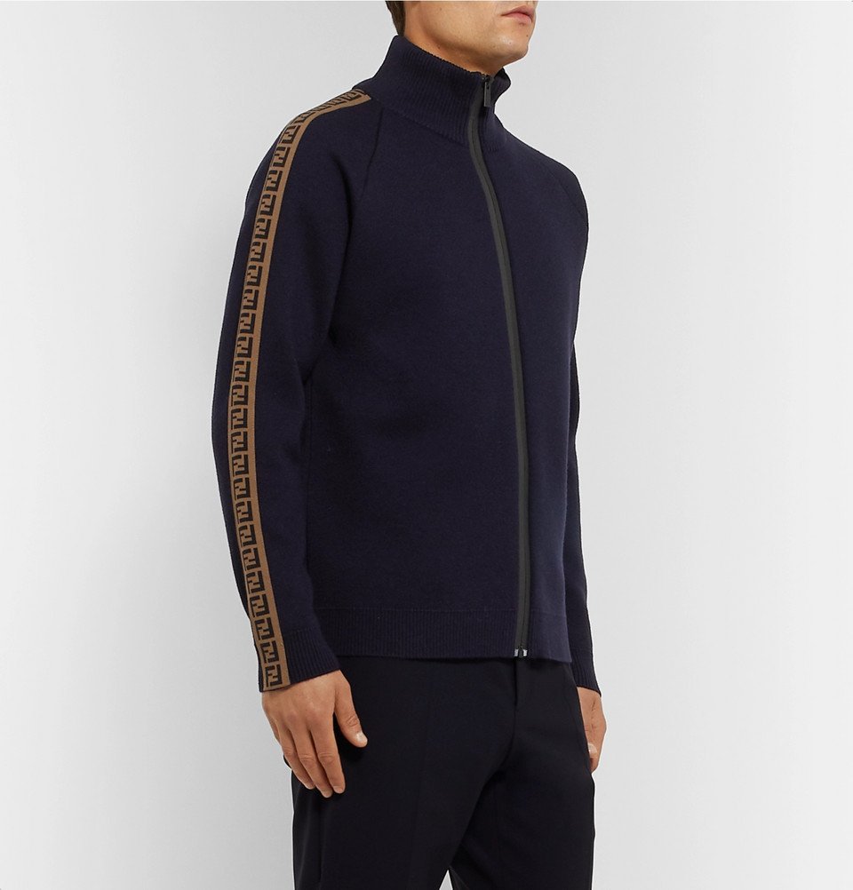 スウェット・トレーナー FENDI FF MONOGRAM SWEATSHIRT NAVY Fendi - Slim-Fit Logo-Trimmed Wool Zip-Up Sweater - Blue Fendi