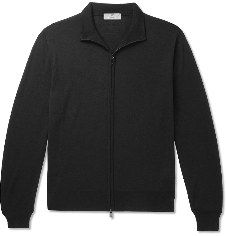 Photo: Canali - Slim-Fit Merino Wool Zip-Up Sweater - Black