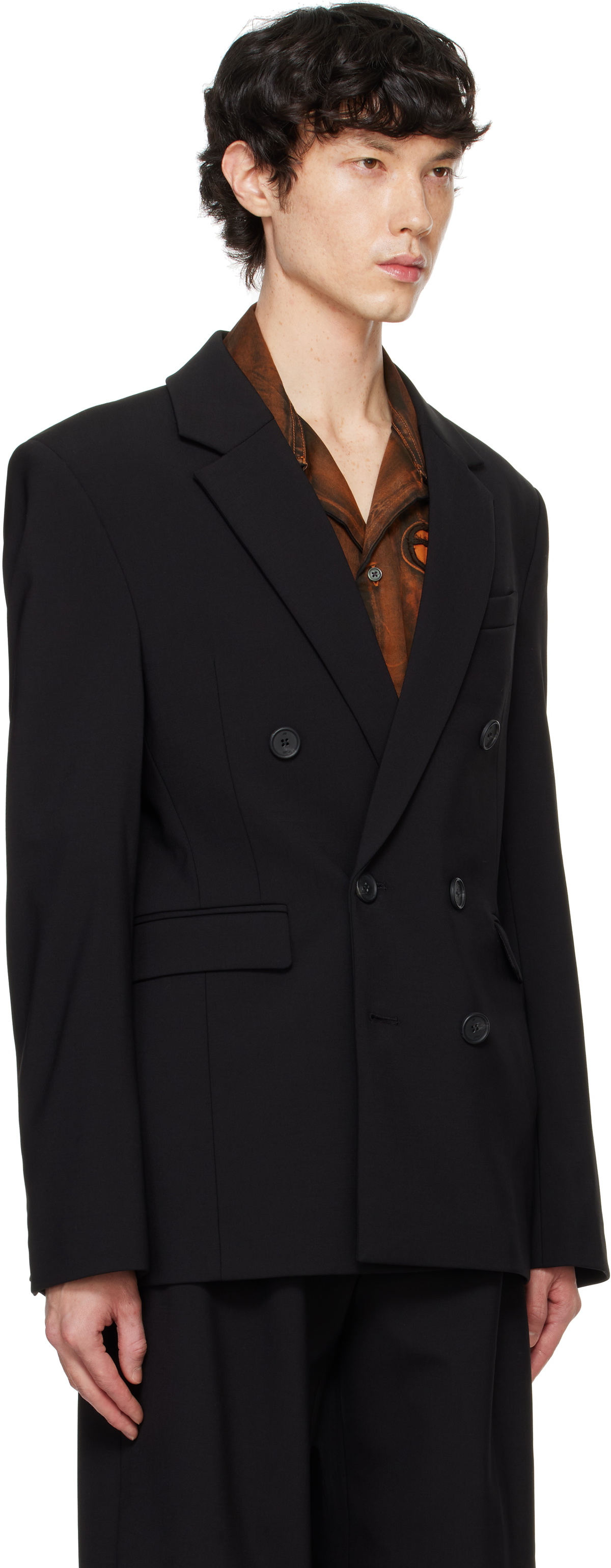 032c Black Portrait Double Breasted Suit Blazer