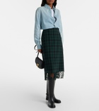 Polo Ralph Lauren Checked fringed wool-blend wrap skirt