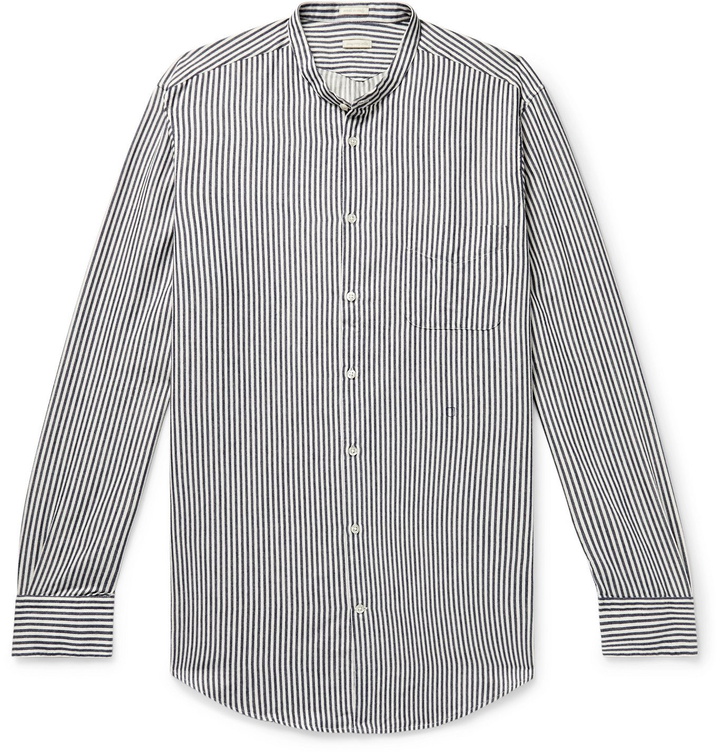 Photo: Massimo Alba - Grandad-Collar Striped Cotton Shirt - Blue