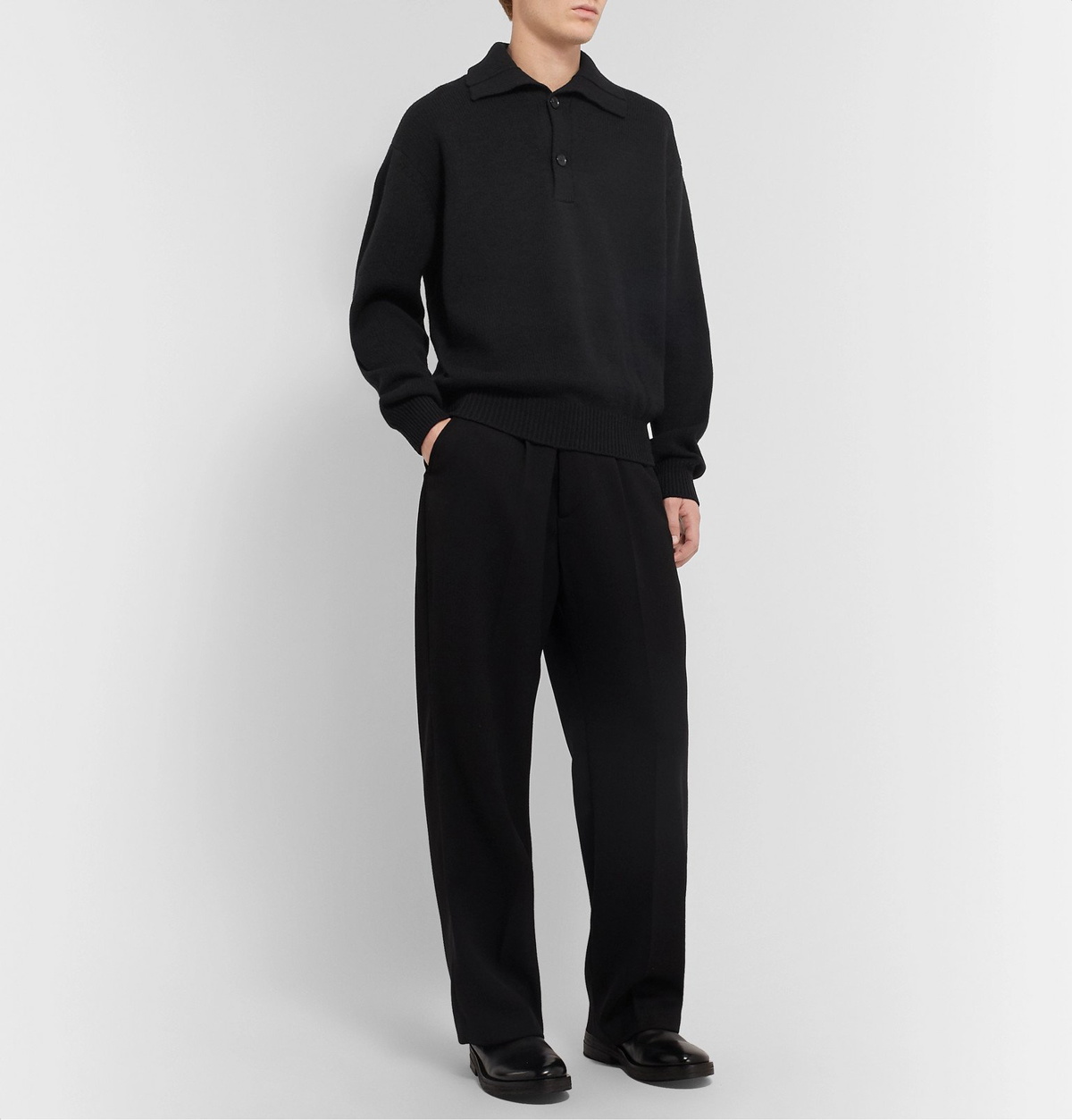 Auralee - Merino Wool Polo Shirt - Black Auralee