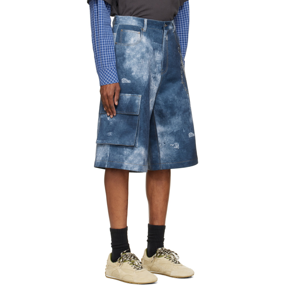 We11done Blue Trompe L'Oeil Cargo Shorts