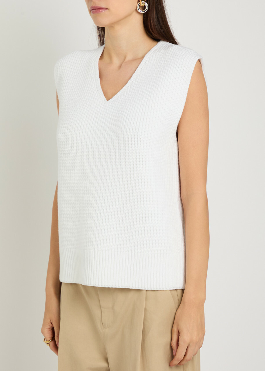 Vince V-neck Fine-knit Cotton-blend Vest White