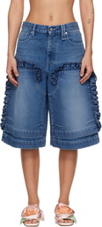 Simone Rocha Blue Ruffle Frill Denim Board Shorts