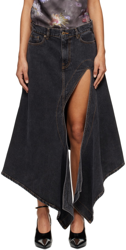 Photo: Y/Project Black Cut Out Denim Midi Skirt
