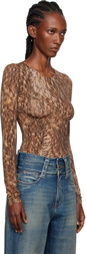 MM6 Maison Margiela Brown Printed Jersey Bodysuit