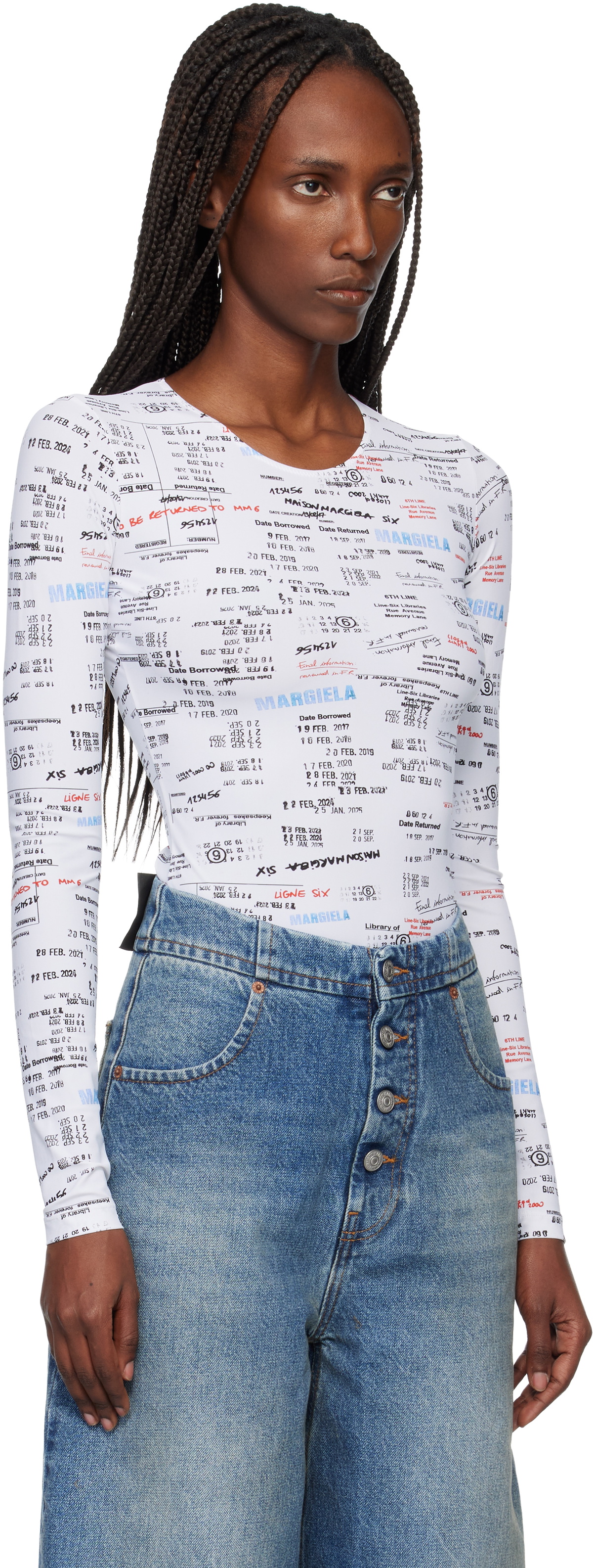 MM6 Maison Margiela White & Black Scoop Neck Bodysuit