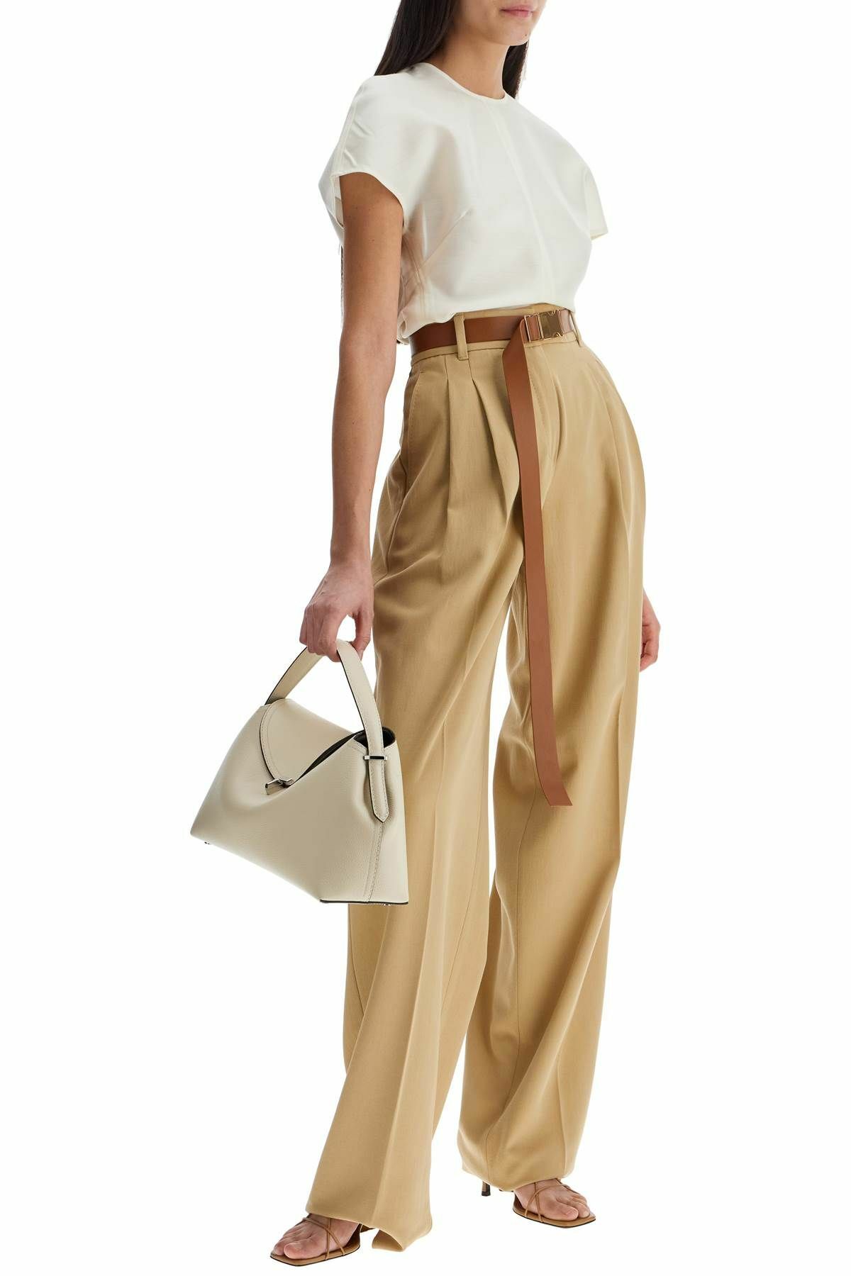 TOTEME short sleeve wool and silk top in macadamia Beige Toteme