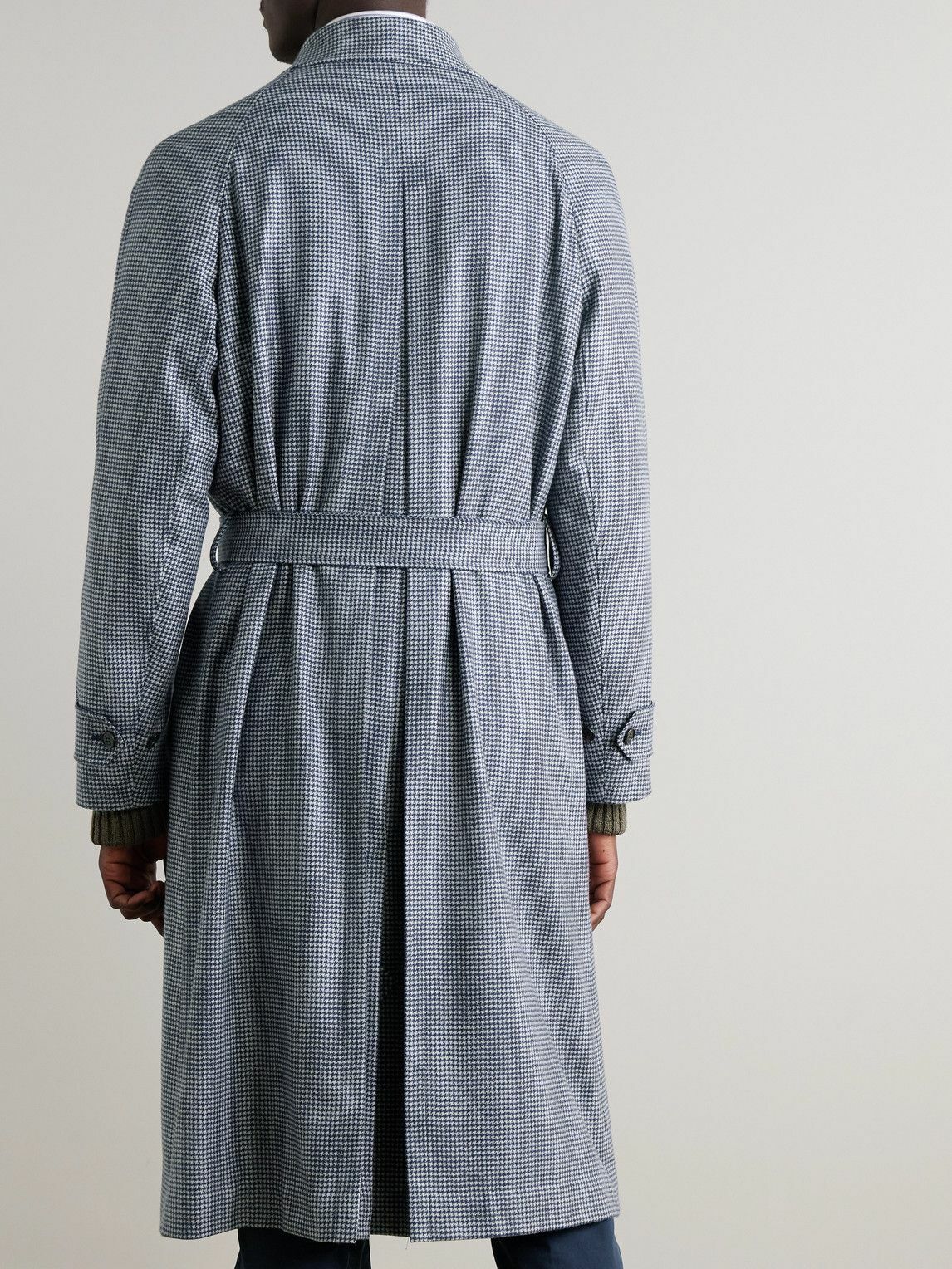 Dunhill - Belted Houndstooth Cashmere Coat - Blue