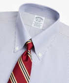 Brooks Brothers Men's Stretch Regent Regular-Fit Dress Shirt, Non-Iron Poplin Button-Down Collar Fine Stripe | Navy