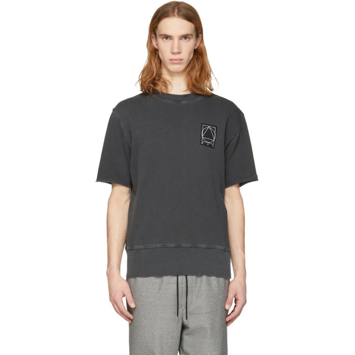 Photo: McQ Alexander McQueen Black Short Sleeve Glyph Logo Sweatshirt 