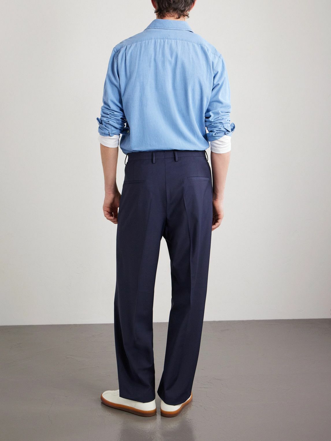 Boglioli - Straight-Leg Pleated Wool-Blend Trousers - Blue