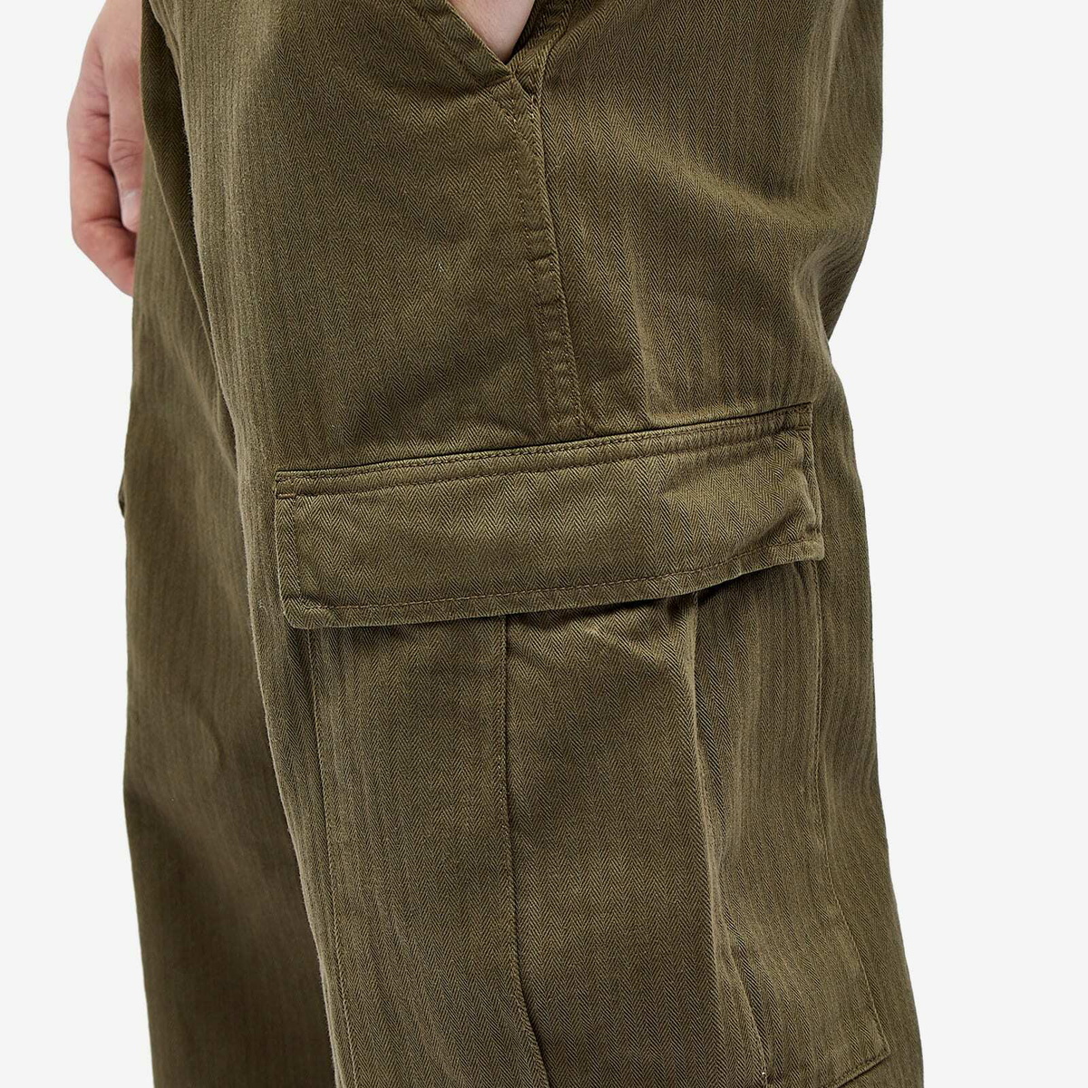 Wax London Men's Santo Herringbone Cargo Pant in Khaki Wax London