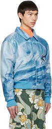 ERL Blue Graphic Leather Jacket