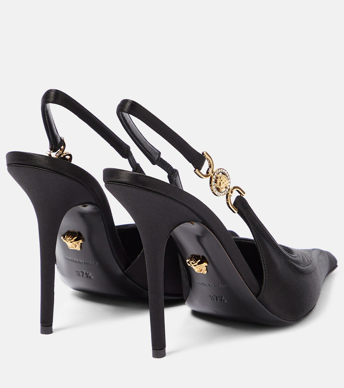 Versace★素敵！Medusa Sling Back Black Jacquard Heel Shoe Versace crystal-embellished Medusa 95' Slingback Pumps