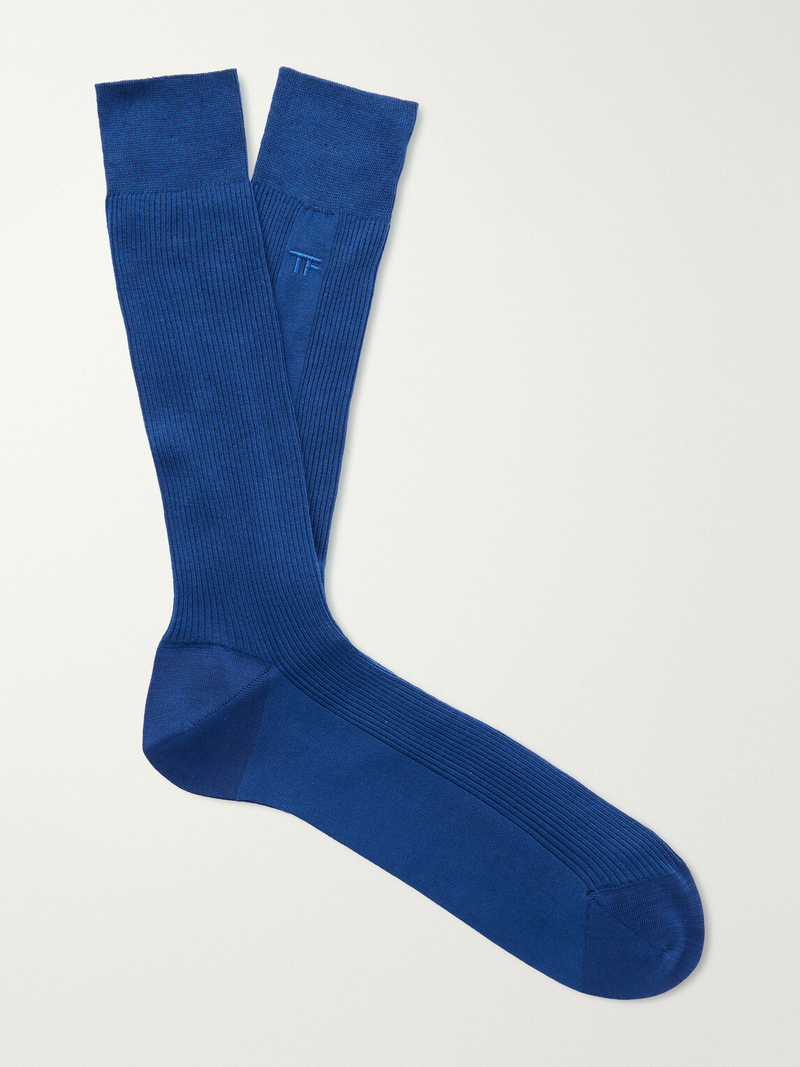 TOM FORD - Logo-Embroidered Ribbed Cotton Socks - Blue