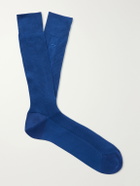 TOM FORD - Logo-Embroidered Ribbed Cotton Socks - Blue