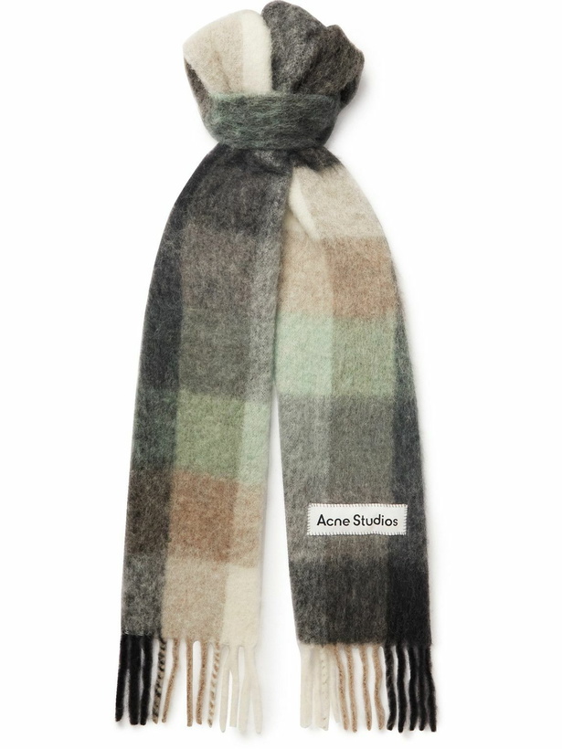 Photo: Acne Studios - Logo-Appliquéd Fringed Checked Woven Scarf