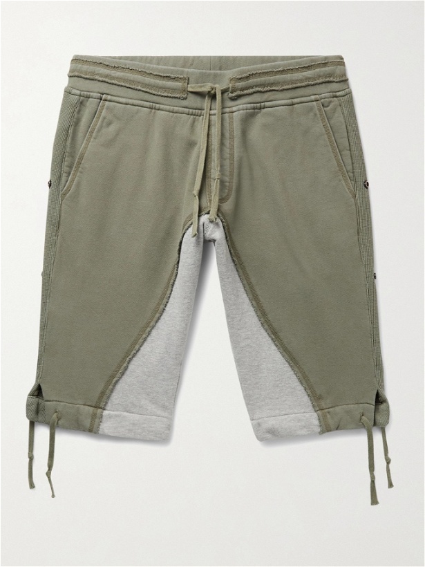 Photo: Greg Lauren - Tapered Panelled Loopback Cotton-Jersey Drawstring Shorts - Green