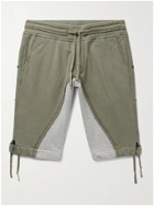 Greg Lauren - Tapered Panelled Loopback Cotton-Jersey Drawstring Shorts - Green