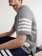 Thom Browne - Logo-Appliquéd Striped Cotton-Jersey T-Shirt - Gray