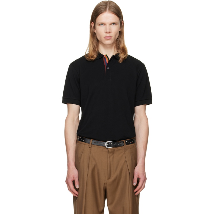 Photo: Paul Smith Black Cotton 'Artist Stripe' Placket Polo Shirt