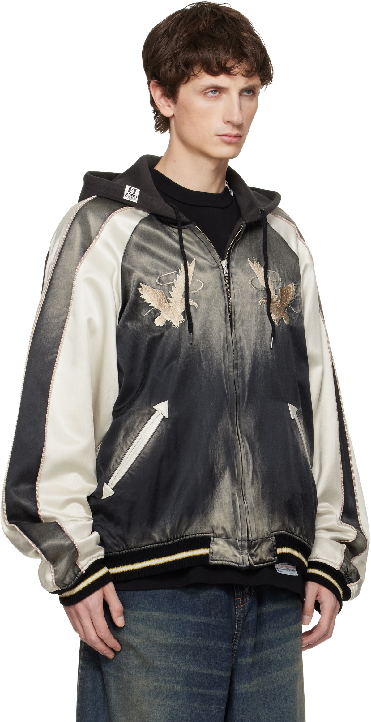 Maison MIHARA YASUHIRO Black Reversible Hoodie Layered Souvenir Jacket