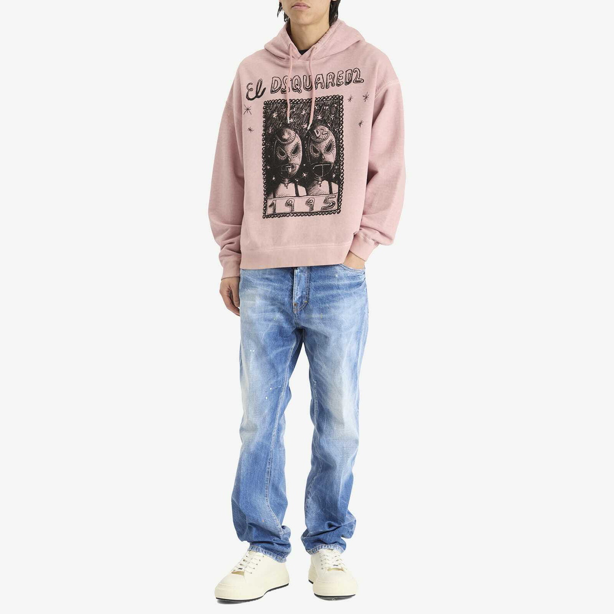 Dsquared2 Men's Overlay Graphic Relax Fit Hoodie in Dusty Antic Rose