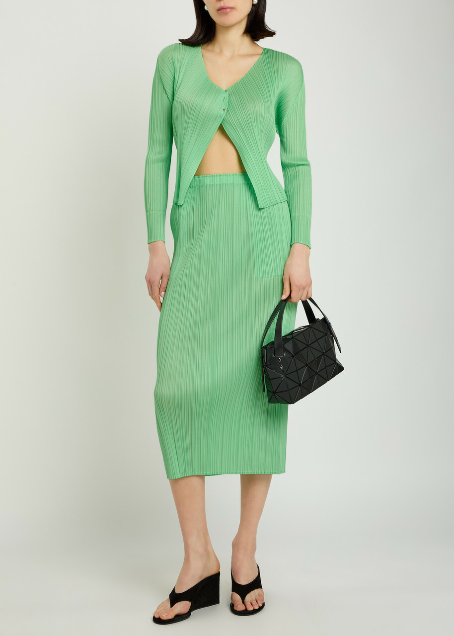 Pleats Please Issey Miyake Pleated Woven Cardigan Light Green
