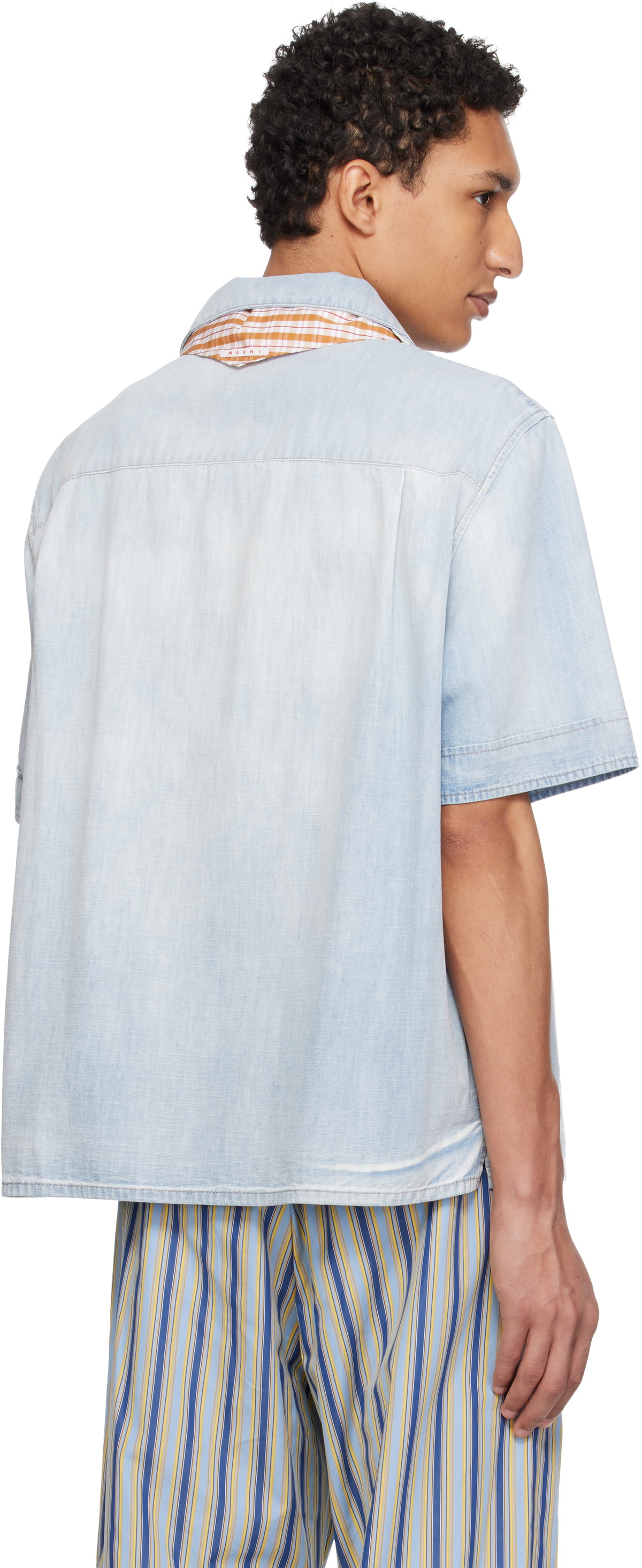 Marni Blue Chambray Neck Tie Shirt