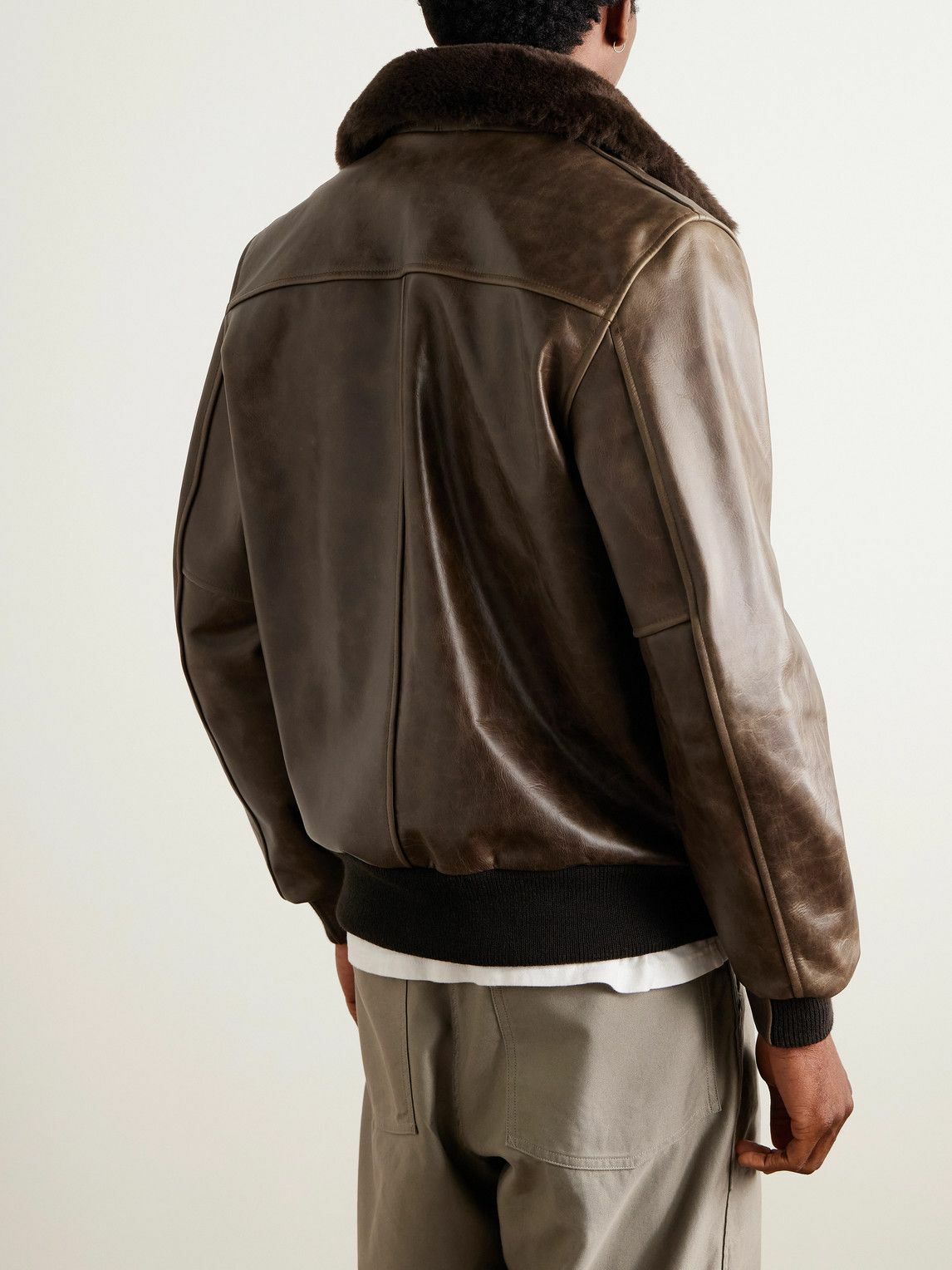 Golden Bear - The Carter Shearling-Trimmed Leather Bomber Jacket - Brown