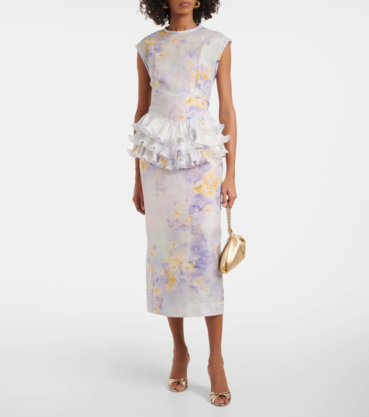 【Zimmermann】Crush ruffled floral linen and silk midi dress Zimmermann Crush ruffled floral linen and silk midi dress
