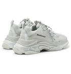 Balenciaga - Triple S Clear Sole Mesh, Nubuck and Leather Sneakers - Gray