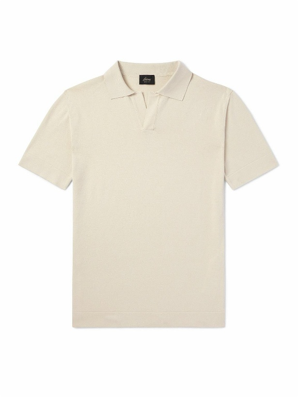 Photo: Brioni - Cotton and Silk-Blend Polo Shirt - Neutrals