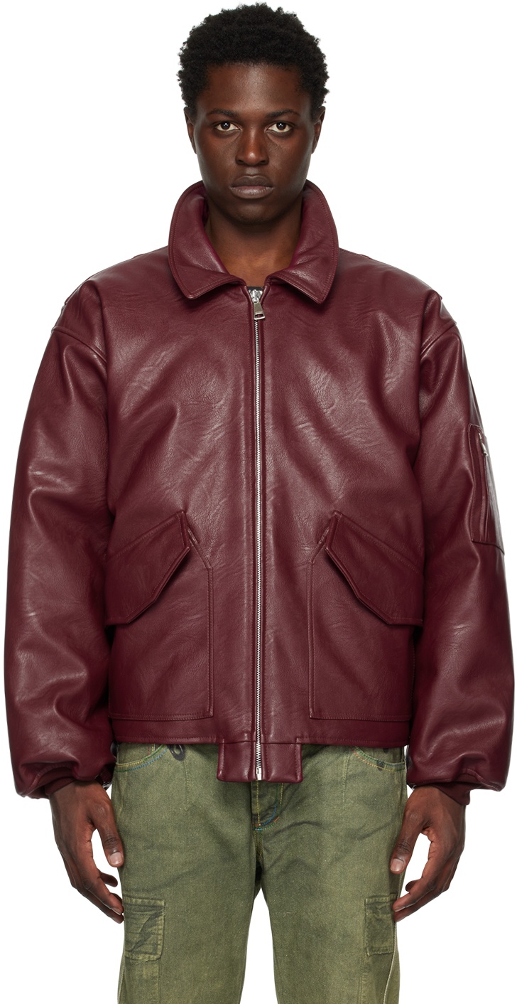 Photo: (di)vision Burgundy Zip Faux-Leather Bomber Jacket
