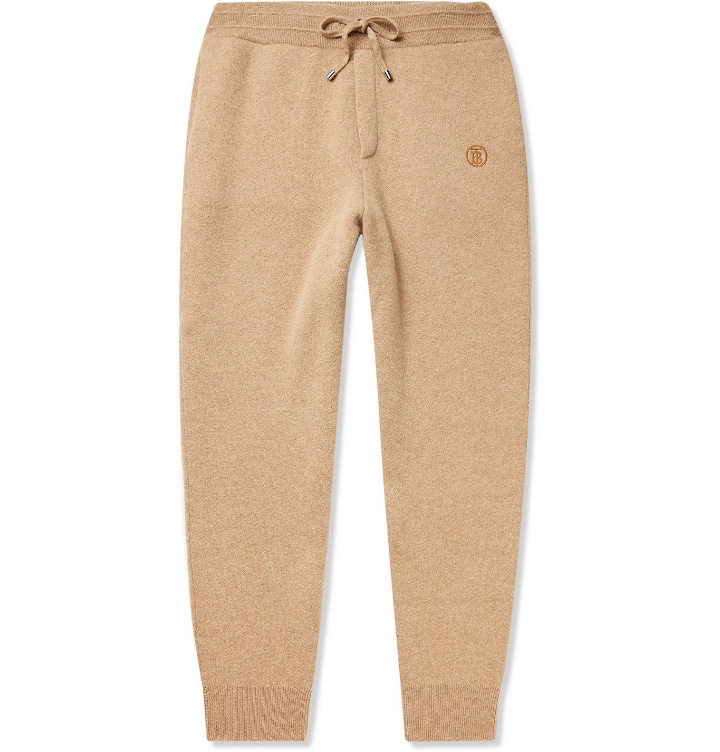 Photo: BURBERRY - Tapered Logo-Embroidered Cashmere-Blend Sweatpants - Neutrals