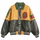 Billionaire Boys Club Men's Club Cracked Leather Varsity Jacket in Black/Yellow