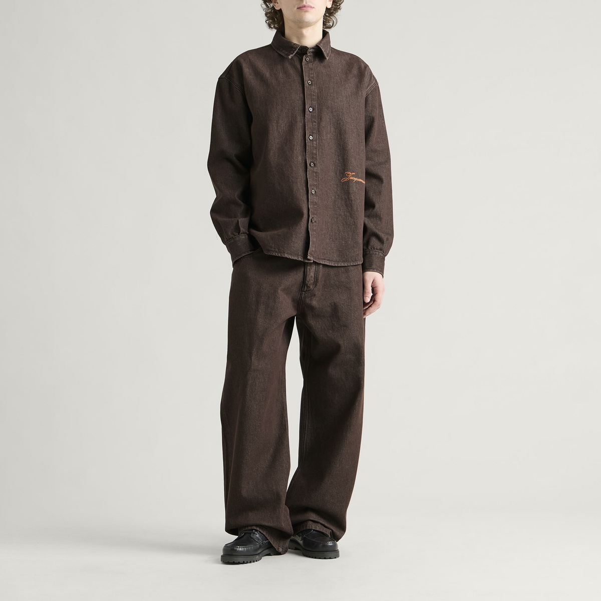 Jacquemus Men's Denim Shirt Jacket in Brown