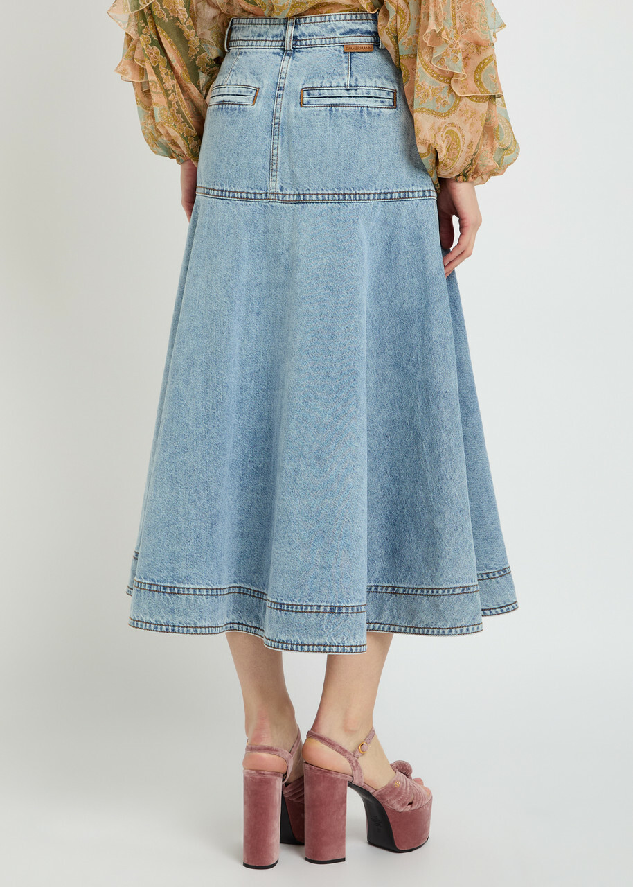 Zimmermann Panelled Denim Midi Skirt Light Blue