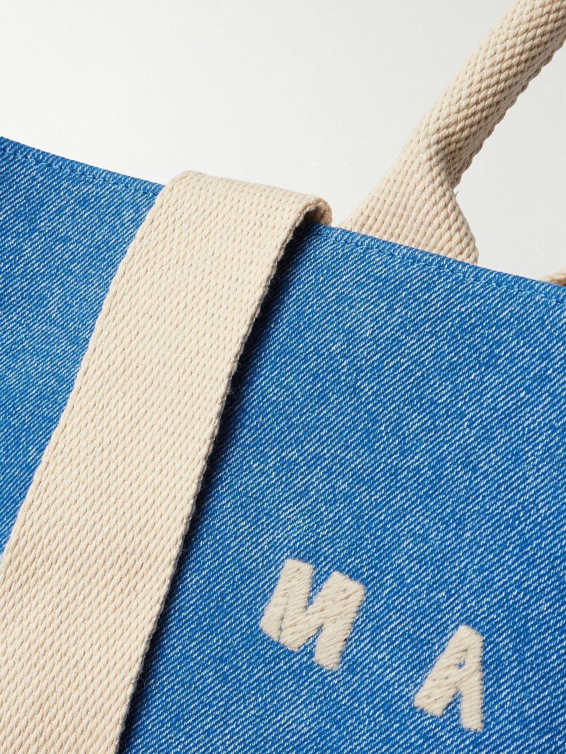 Marni - Logo-Embroidered Webbing-Trimmed Stonewashed Denim Tote Bag