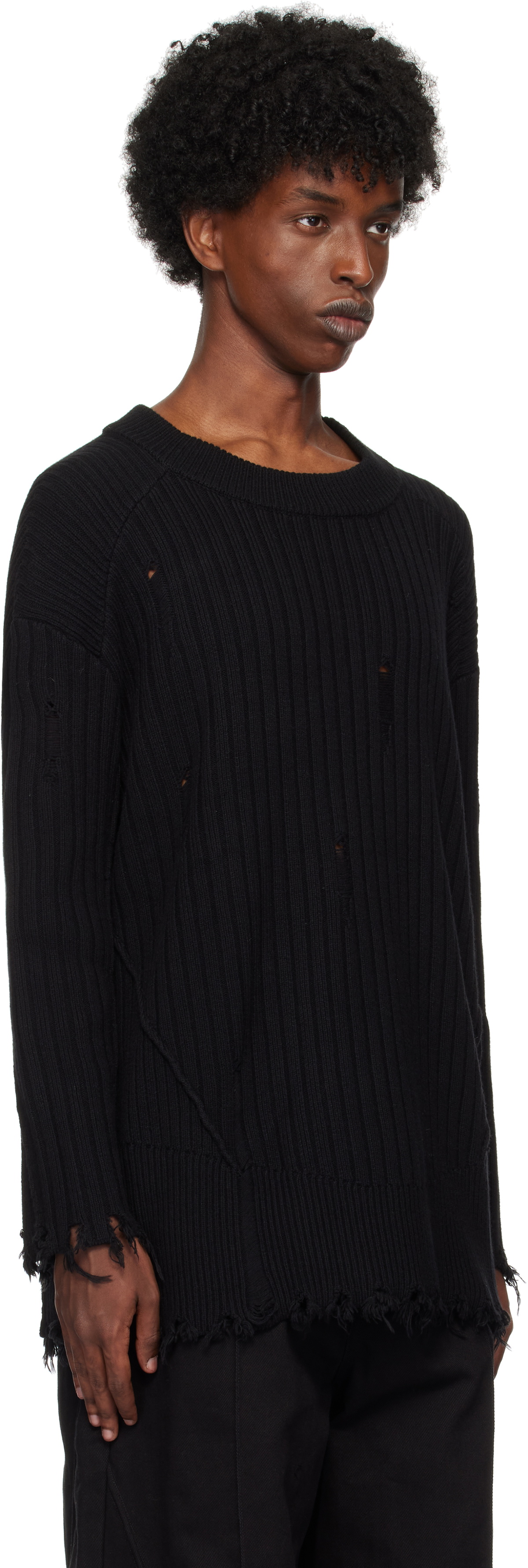 Professor.E Black Destroyed Knit Sweater Professor.E