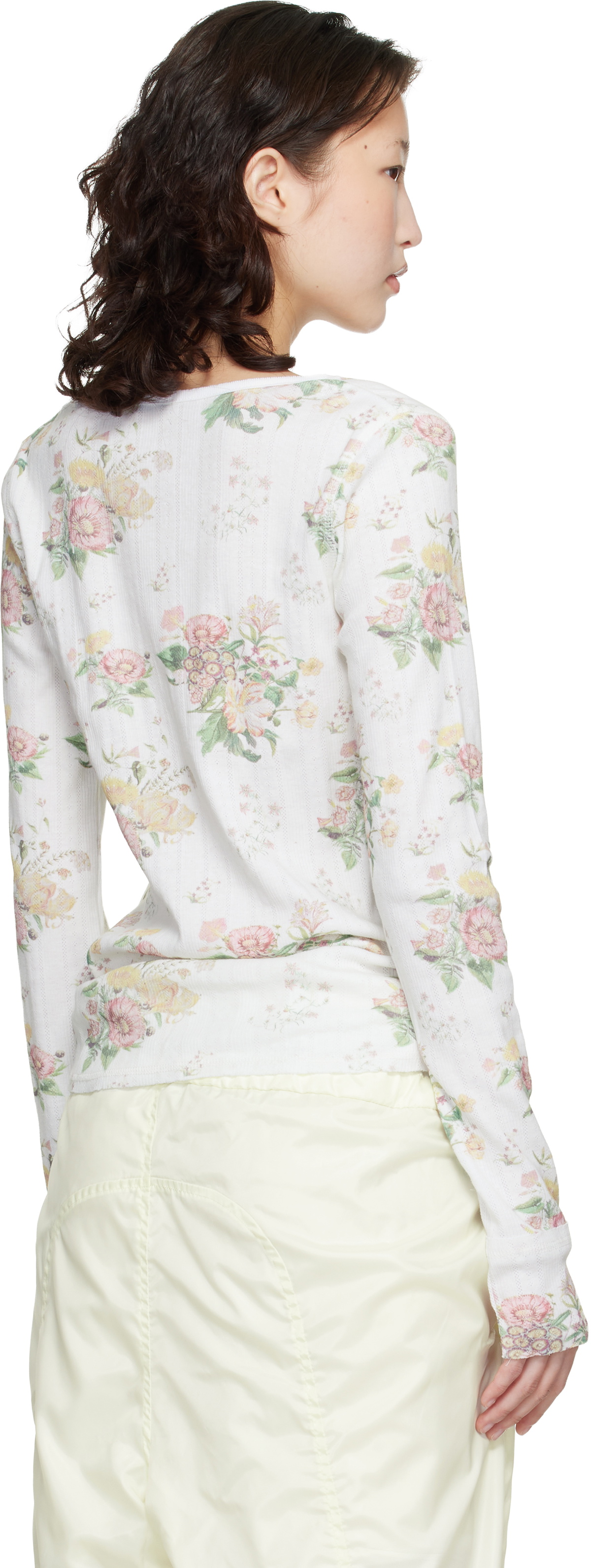 OPEN YY White Floral Hook Long Sleeve Henley OPEN YY